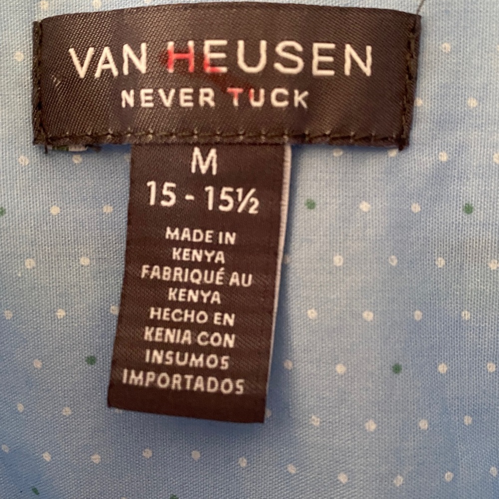 Van Heusen Never Tuck Men’s Med Runs Small Lt Blue Plaid Button Down Shirt - Picture 3 of 14